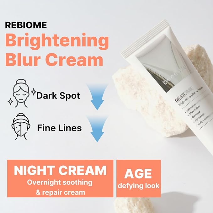 Rebiome Brightening Blur Cream, Hydrating Firming Moisturizer for Fine Lines and Dull Skin, Peptide Ceramide Hyaluronic Acid Anti-Aging Cream for Sensitive Skin, 1.69oz