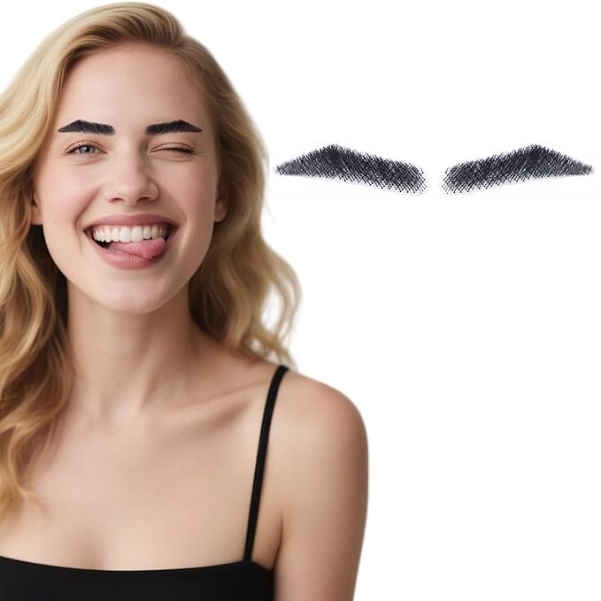 Fake Eyebrows, False EyeBrows 100% Handmade Full Lace Re-Usable Natural Invisible Realistic False Eyebrow Extensions for Man and Women, One Pair (Style 3)