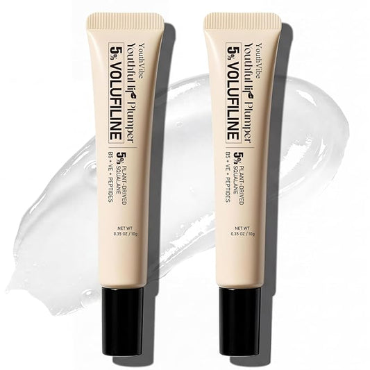 YouthVibe Hydrating Lip Primer & Plumper Gloss - 5% Volufiline, Squalane, Shea Butter, Collagen, Peptide & PDRN - Plumping, Anti-Aging, Nourishing Lip Care for Smoother, Softer Lips