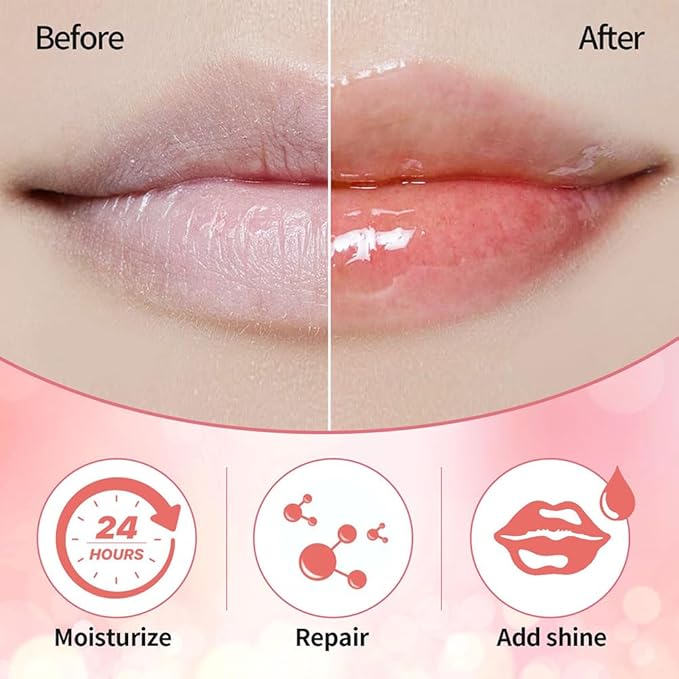 GECOMO Hydrating Lip Glow Oil, Moisturizing Lip Glow Oil, Nourishing Glossy Transparent Lip Oil, Plumping Lip Oil, Lip Balm, Non-sticky Tinted Toot Lip Balm for Lip Care (PINK) 0.2 OZ