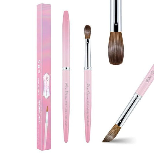 Acrylic Nail Brush Size 08, 100% Pure Kolinsky Nail Brush for Acrylic Application, Professional Nail Extension Manicure Tool Nail Drawing Pen for DIY Home Salon(Pink)