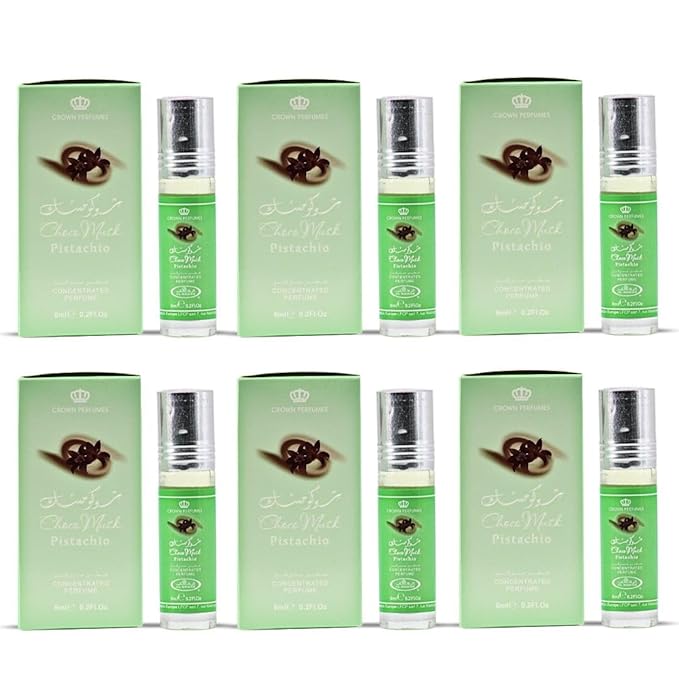 Al-Rehab Choco Musk Pistachio Perfume Oil Roll-On - 6ml (0.2 oz) | Nutty Gourmand Fragrance with Pistachio, Chocolate & Vanilla | Sweet, Creamy & Addictive | Long-Lasting Scent (Box of 6)