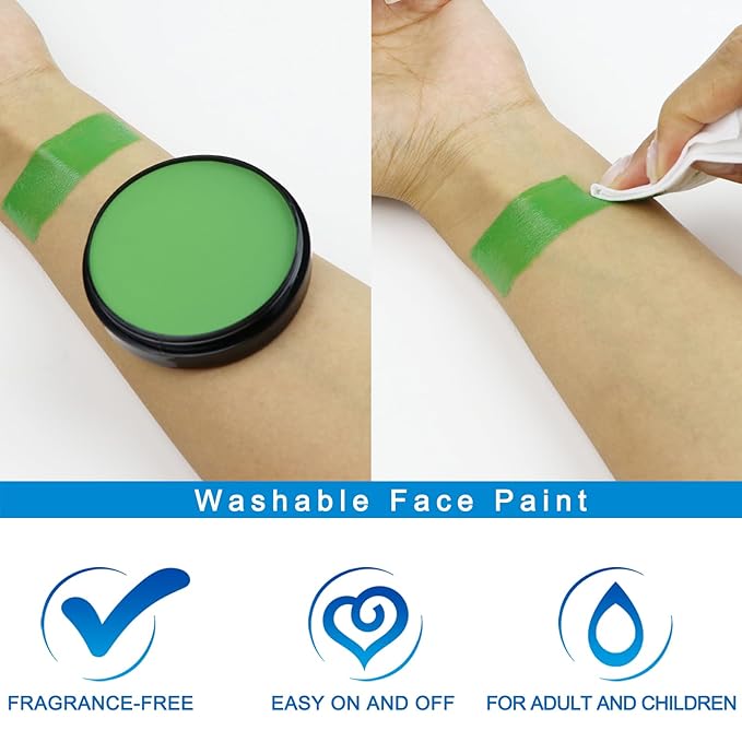 MEICOLY Light Green Face Body Paint,Christmas Stocking Stuffers,Green Face Paint for Halloween Witch Makeup Elphaba Costume,Hunting Hulk Camo Face Paint for Adults Kids,St Patricks Day Accessories