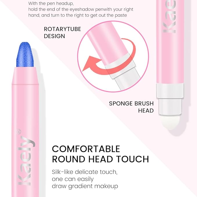 evpct 1Pcs Royal Blue Shimmer Cream Eye Shadow Brightener Sticks for Eyes Waterproof Pigmented, Double Ended Cream Eyeshadow Stick Pencil Pen with Applicator, Eye Shadow Palette Highlighter Makeup 13