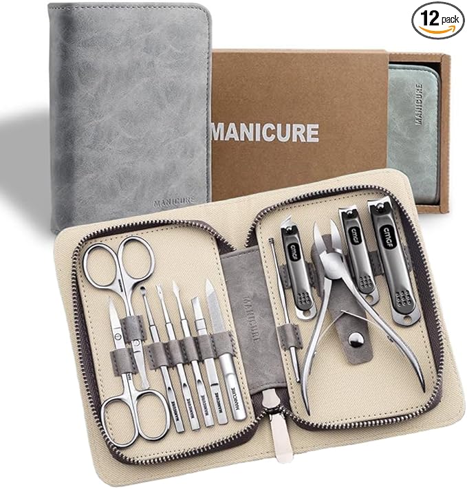 Professional Manicure Kit, Nail Scissors, Cuticle Cutter, Nail Clipper, Hand Sanitizer, Grey