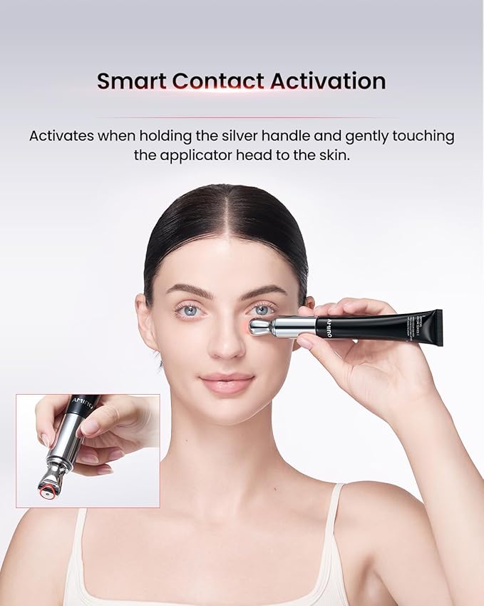 AMIRO Red Light Eye Cream with Microcurrent Massager, PDRN 0.01%, Peptide & Hyaluronic Acid Formula, Hydrating & Firming Under Eye Serum for Dark Circles, Puffiness & Fine Lines, 1.06oz