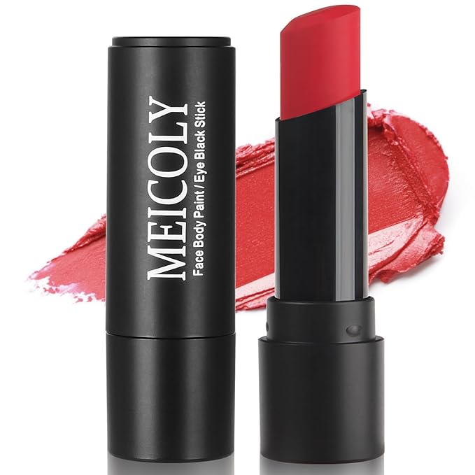 MEICOLY Red Face Body Paint Stick for Halloween SFX Cosplay Corpse Devil Clown Makeup,Red Face Paint for Adults and Kids,Waterproof Eye Black Stick for Baseball Softball Football Lacrosse