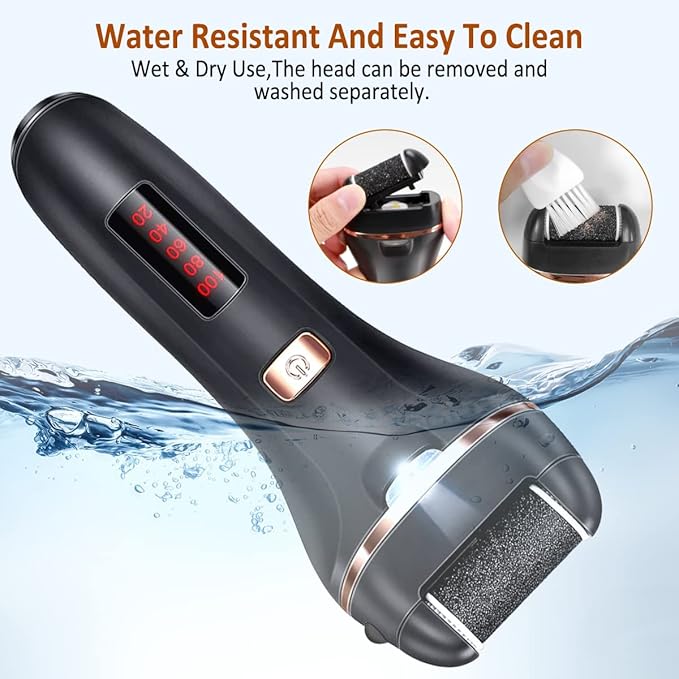 AdamPark Electric Callus Remover for Feet,Rechargeable Foot File Hard Skin Remover,Waterproof 14 in1 Professional Pedicure Kit for Cracked Heels &Dead Skin,with 9 Roller Heads 2 Speed(Black P8)