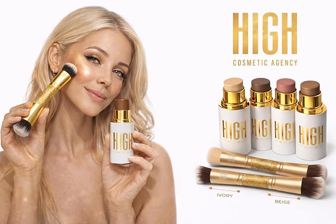 Golden Contour Collection – Cream Contour Set with CONCEALER LIGHT BEIGE,Shy Blush,Concealer Spice Ginger,Highlighter Candle Light.
