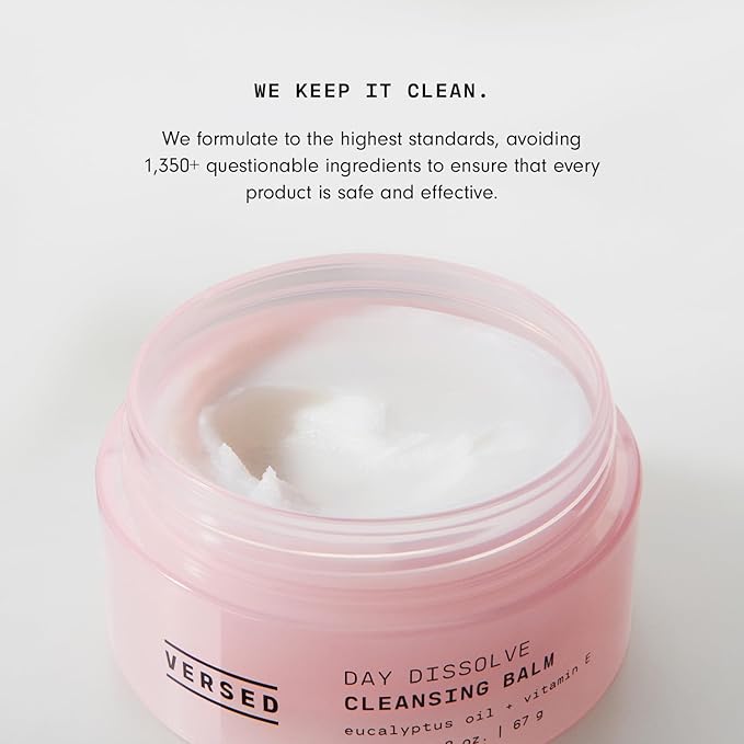 Versed Day Dissolve Cleansing Balm - Makeup Melting Balm Infused with Vitamin E + Eucalyptus Oil to Calm Skin - Oil Based Double Cleanser with Avocado + Jojoba Oil (2.3 oz)