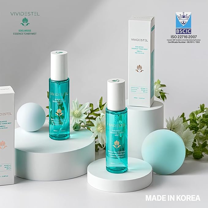 Edelweiss Essence Toner Facial Mist - 727,645 ppm Edelweiss Flower Extract Essence Facial Toner Skin Mist - No Water & Oil Added - Edelweiss Extract and Niacinamide Facial Spray - 100ml