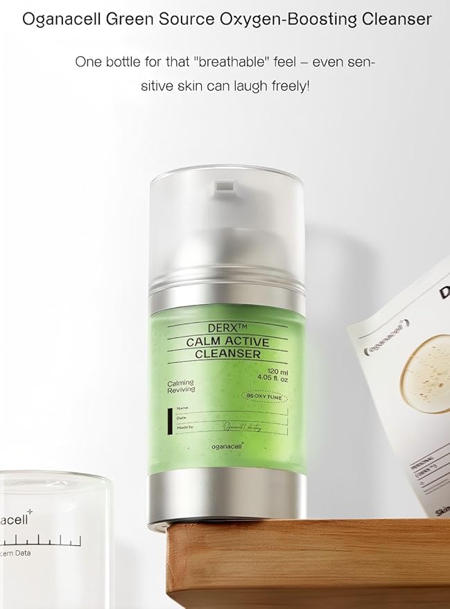 OGANA CELL DERX Facial Cleanser for Sensitive & Oily Skin – Calm Cleansing Foam with Plant Tannin, Redness Relief & Oil Control, Oxygen Bubble Technology, Korea Skincare (120ml/4.05 fl.oz.)