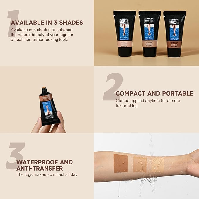 Leg Makeup Waterproof No Transfer, Leg Vein Cover up Makeup, Long-Lasting Body Concealer Makeup Lotion, Coverage for Vein, Scar, Tattoo for All Skin Tones (Medium Glow)