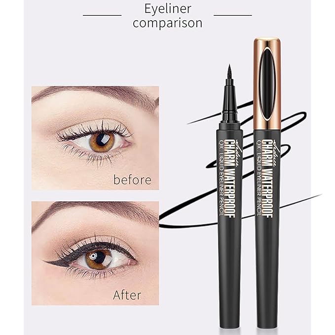 2 Pack Mascara Eyeliner Set, 4D Silk Fiber Eyelash Mascara and Liquid Eyeliner, Thicker Voluminous Eyelashes, Long-Lasting Waterproof Smudge-Proof Eyes Makeup Kit(05)