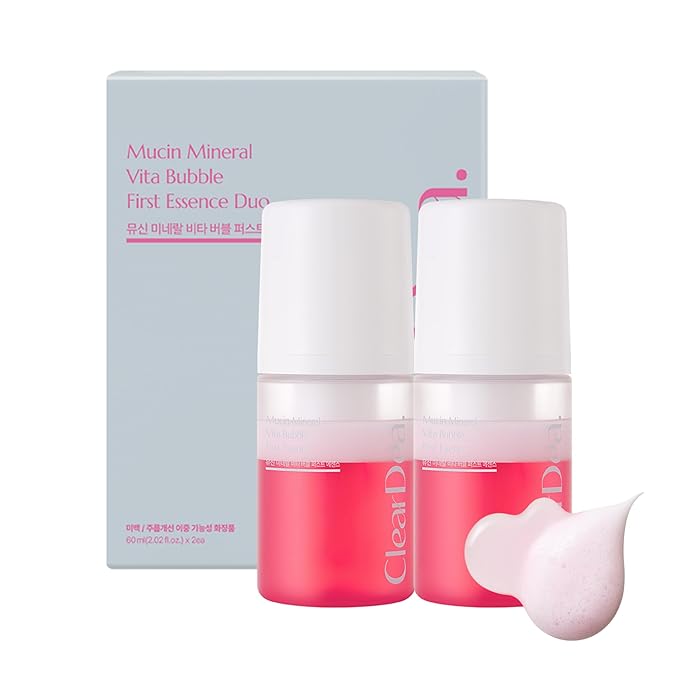 Mucin Mineral Vita Bubble First Essence Duo with Micro-Bubble Formula and 2-in-1 Toner Serum, Korean Beauty for Glass Skincare, 60 ml x 2 – Hydrating Firming Cream, Best Glow Up Essentials