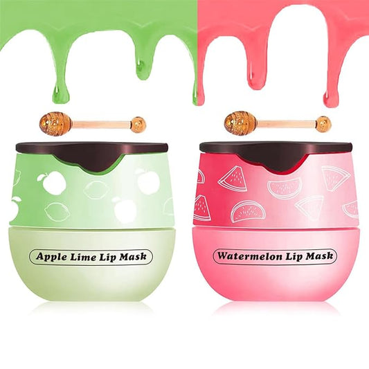 2 Packs Fruit Lip Balm, Moisturizing & Smoothing Lip, Hydrate Repair Prevent Dry Cracked Lip Sleeping Lip Mask, Effective Reduces Lip Lines Lip Care (Watermelon & Apple Lime)