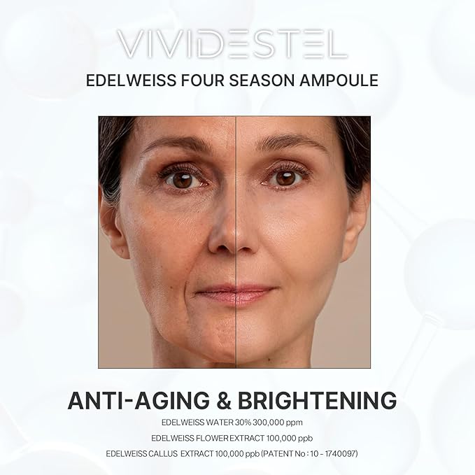 Edelweiss Four Season Ampoule - Brightening & Anti Aging Essence Serum - Lightweight Non-Sticky Hydration Serum With Niacinamide, Peptides - Reduces Fine Line - Minimize Pores 30ml
