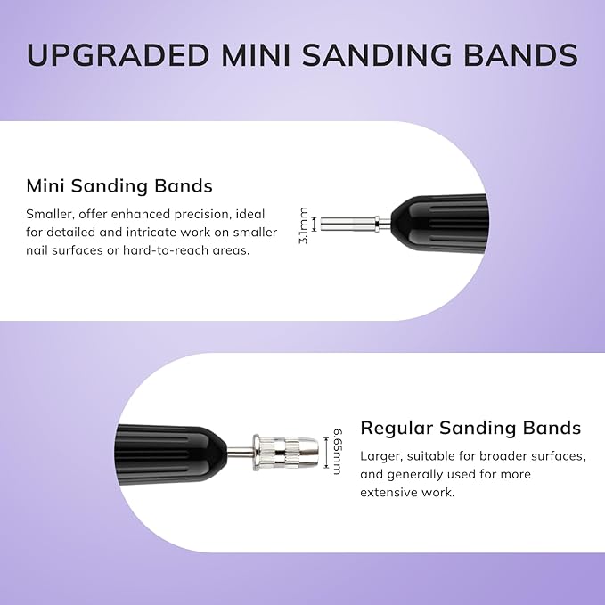 Lavinda Sanding Bands for Nail Drill with 3.1mm Mandrel Bit, 80 Piece Set Mini Small Sanding Bands Nail Drill Bits for Acrylic Nails Gel Manicures and Pedicures (120 Grit, Purple)
