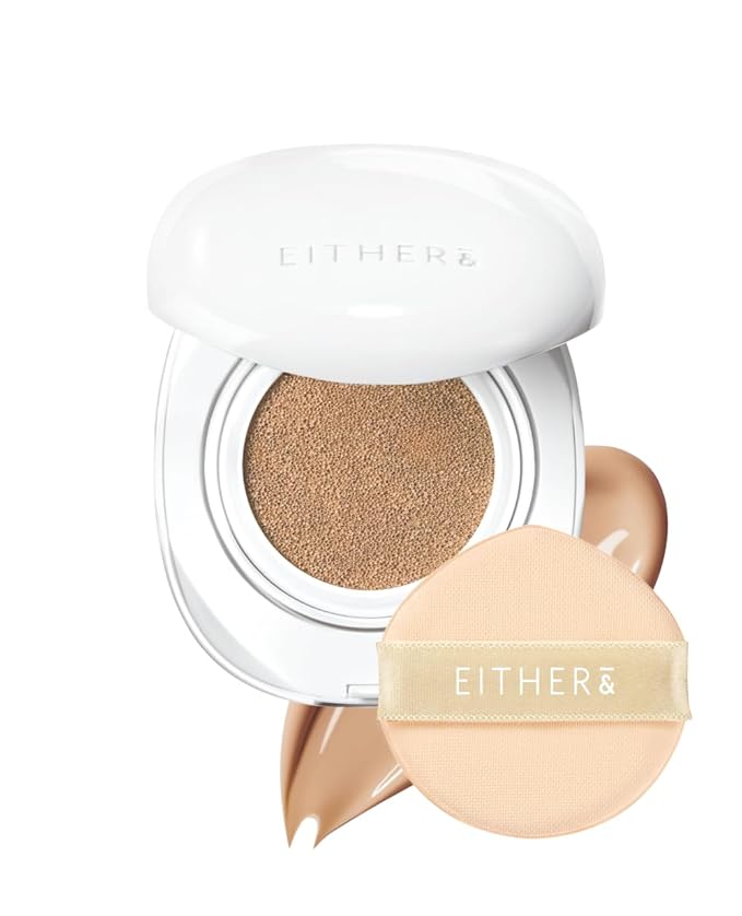 EITHER& Glow Pixel Cushion, 62% Skincare-Infused Foundation for Radiant Glass Skin, No Oxidation, 100H Long-Wear, Lightweight Buildable Korean Cushion (25P Honey, 12g)