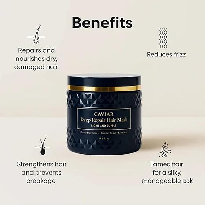 Korean Caviar Hair Mask - Deep Repair (16.9 Fl.Oz / 500ml) Moisture Treatment Hair Masque Hair Mask for Dry Damaged Hair and Growth, Damaged Hair Rescue, Healthy, Shiny Hair in Just 3 Minutes (1 jar)