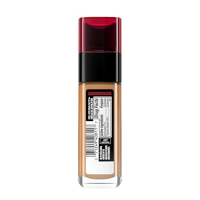 L'Oreal Paris Makeup Infallible Up to 32 Hour Fresh Wear Lightweight Foundation, 487 Warm Almond, 1 Fl Oz, Packaging May Vary