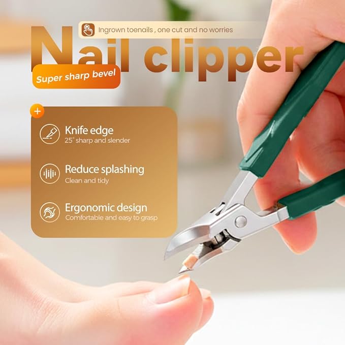 Anti-Splash 25° Slant Edge Nail Clipper, Wide Jaw 2026 New Ingrown Nail Clippers Fingernail and Toenail Clippers Clippers, Slanted Nail Clipper for Thick Nails Seniors (Black & Green)