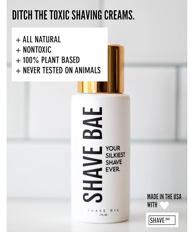 All-Natural Shave Oil – No Razor Burn or Bumps - Get a Silky Smooth Shave - Plant-Based, Nontoxic Shaving Oil Perfect for Bikini Body Beard | Made in USA, 4 Fl Oz