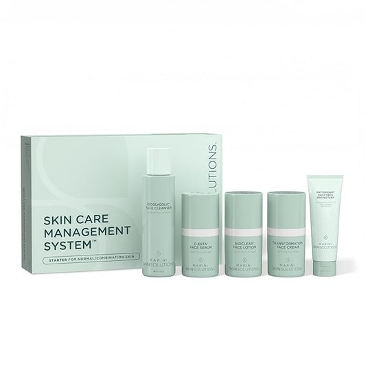 Marini SkinSolutions Travel Size Starter Skin Care Management System, Normal to Combination Skin with Antioxidant Daily Face Protectant SPF 33 - Cruelty Free - Made in the USA
