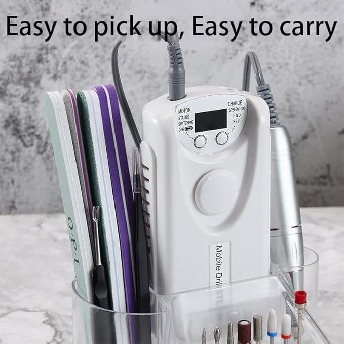 ANRLO Professional Electric Nail Drill, 45000 RPM Cordless Rechargeable E-File Machine, with 12 Bits, Sanding Bands, LCD Display for Acrylic Gel Nails (DMJ-101-White-USB)