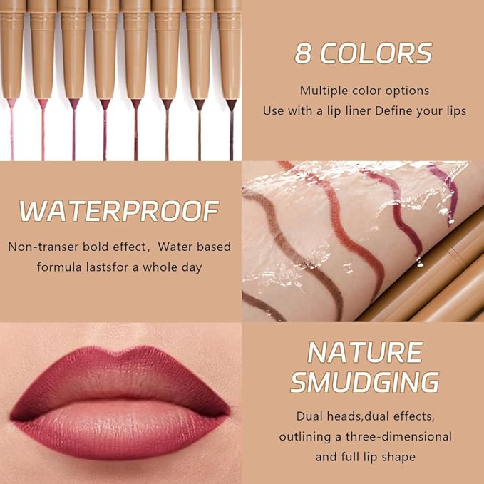 Matte Lip Liner – Dual-Ended Retractable Pencil with Silicone Smudger, Waterproof Long Wear Crayon for Flawless Contour & Plump Lips, Vegan Cruelty-Free Beauty for Everyday Elegance (04#, 1PCS)