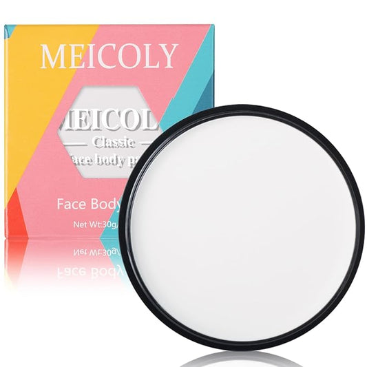 MEICOLY White Face Body Paint - 30g/1.05oz Washable Water Based Full Body Paint for Adults and Kids - Halloween Foundation SFX Joker Zombie Vampire Skeleton