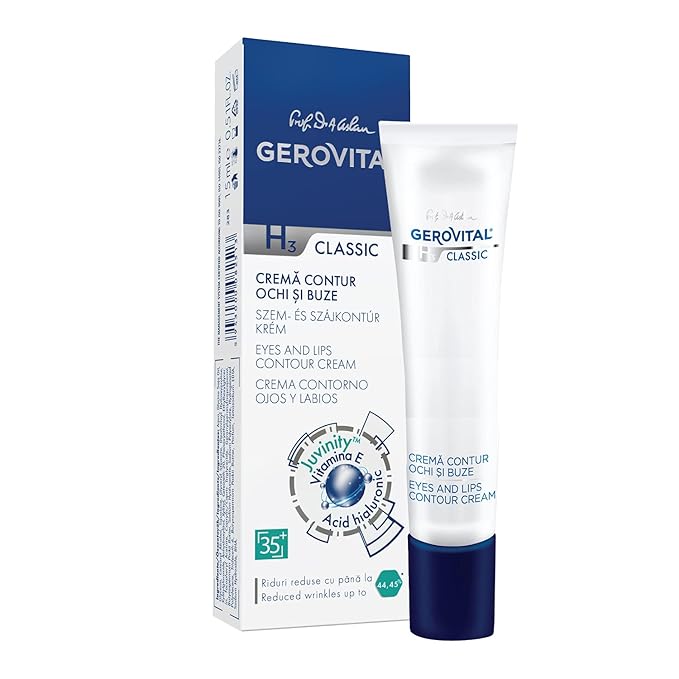 GEROVITAL CLASSIC Anti-wrinkle around Eyes and Lips Lifting Cream with Hyaluronic Acid, Vitamin E and Juvinity™ for Dark Circles, Fine Lines & Wrinkles, 15 ml