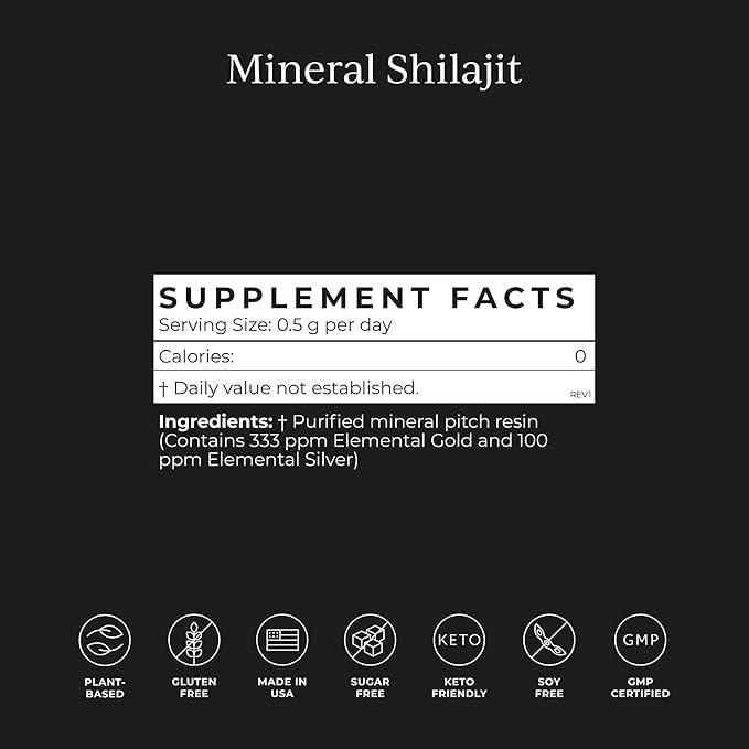 CYMBIOTIKA Pure Himalayan Shilajit Resin 500mg - 84+ Trace Minerals, High Potency with Elemental Gold & Fulvic Acid - for Energy, Focus, Immune & Digestive Support - Authentic Shilajit Resin