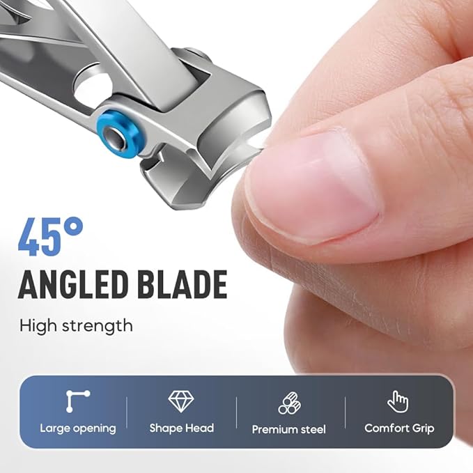 Nail Clippers for Thick Nails, 16mm Wide Jaw Opening Heavy Duty Toenail Clippers with Sharp Curved Blades & Nail File, Stainless Steel Toe Nail Clippers (Silver)