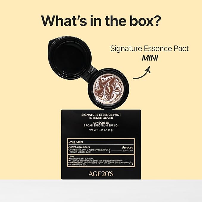 [MINI SIZE] AGE20'S Signature Essence Pact | 27W | Vegan Korean Cushion Foundation | Pack of 1 | Cream Foundation, Dewy & Glow Finish, Natural Coverage, SPF 50+ | 0.14 oz