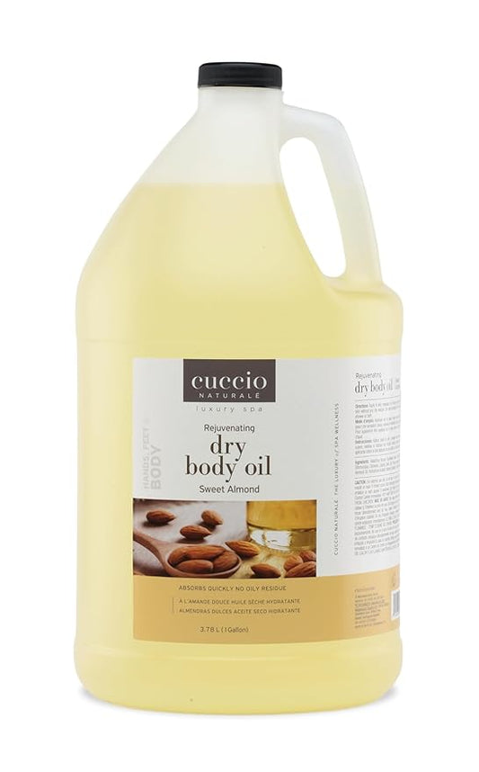 Cuccio Naturale Hydrating Dry Body Oil – Sweet Almond Scent, 1 Gallon (128 oz) Refill – Lightweight Non-Greasy Body Moisturizer for Silky Skin – Professional Spa & Home Use, Paraben-Free, Cruelty-Free