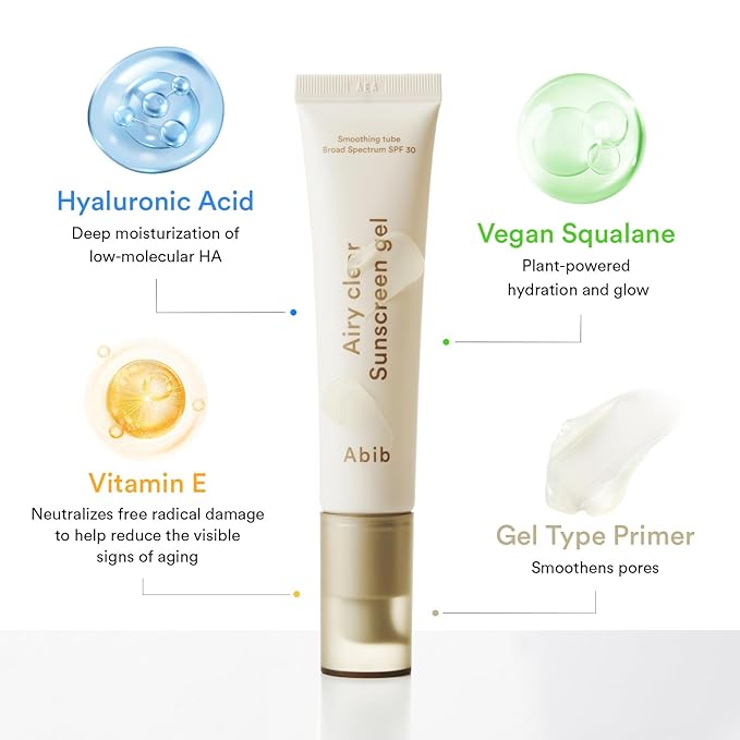 Abib Airy Clear Sunscreen Gel SPF30 1.01 fl.oz / 30 g (Semi- matte) | Korean Suncreen, Suncare, Sunblock, No White cast, Primer poreless