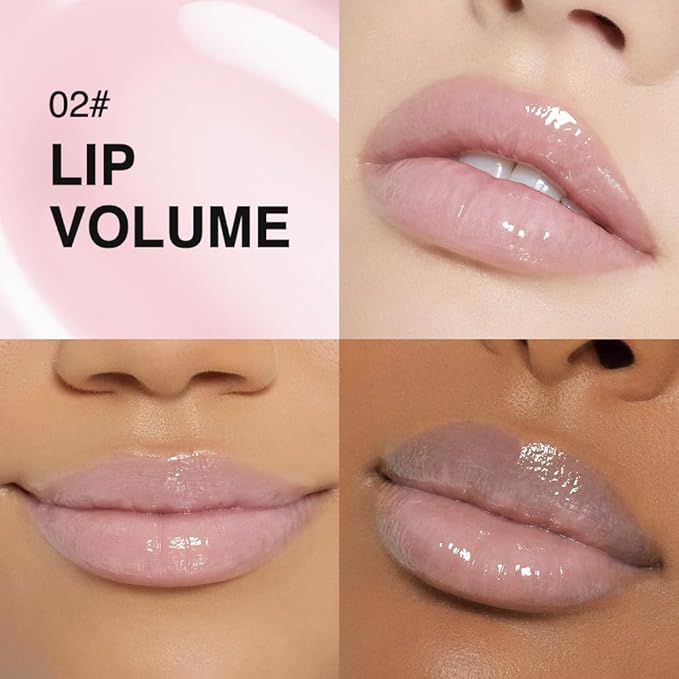 Hydrating Lip Gloss with Hyaluronic Acid, Plump pH Hyaluron Lip Oil, Lip Tint with 24HR Hydration, Volumizing Shine and Lasting Color, (A02#Ice Pink, 1Pcs)