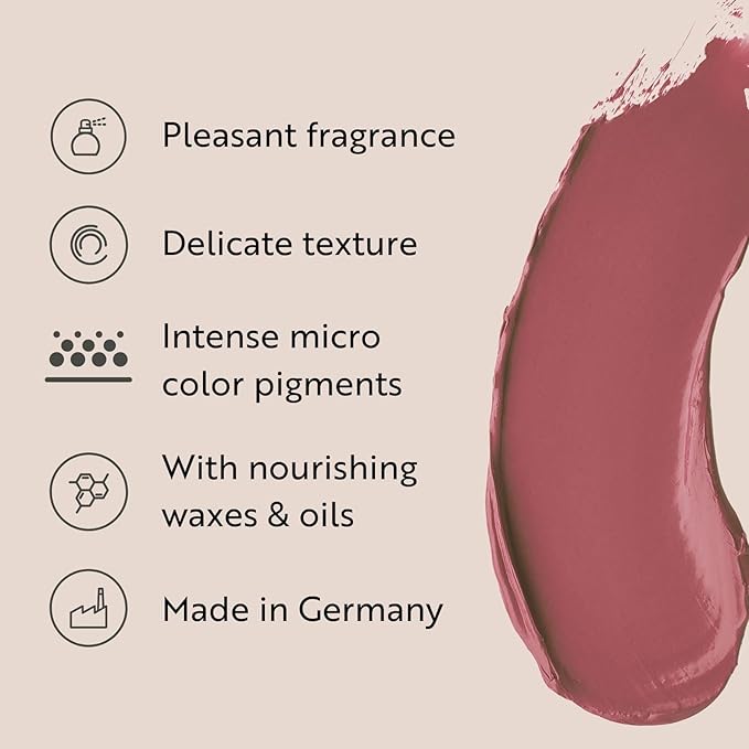 M. Asam Magic Finish Satin Lipstick (0.14 Oz) in a romantic Rosewood Shade, Long-lasting, Silky matte finish without drying out, creamy texture nourishes with Hyaluronic Acid