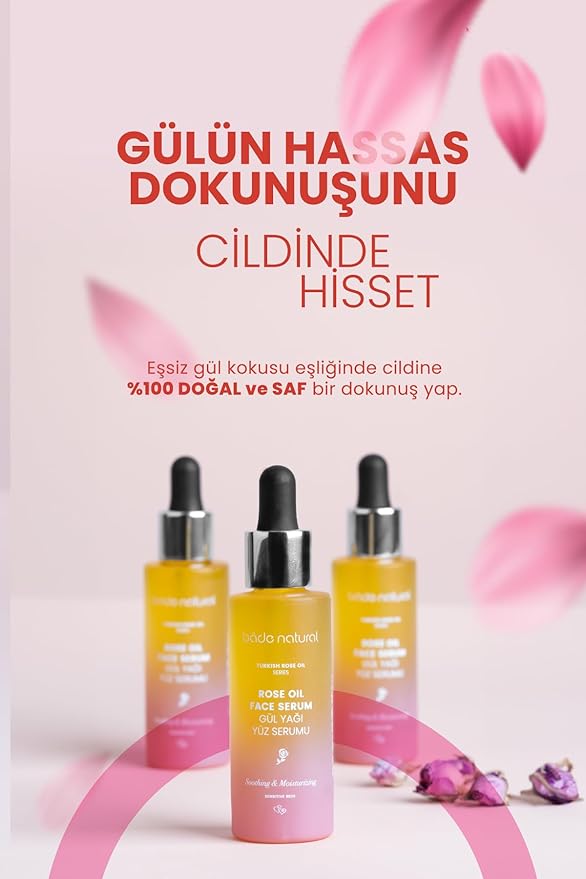 Bade Natural Rose Essential Oil Face Serum – Calming & Antioxidant Facial Oil with Jojoba & Vitamin E – Anti-Aging Moisturizer for Radiance & Skin Elasticity – 1 Fl Oz