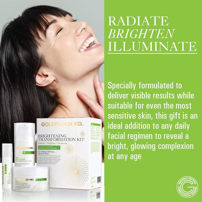 GOLDFADEN MD Brightening Transformation Kit | Advanced Skin Care Regime For Face | Includes Doctors Scrub Microdermabrasion Exfoliator, Pure Start Cleanser & Bright Eyes Eye Cream | 3 Pc Set