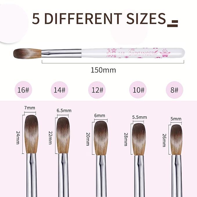DAIXIANGER 5Pcs Flower Acrylic Nail Brush Set, Size 8/10/12/14/16, Professional Nail Brushes for Acrylic Application Powder & Nail Extension, 3D Nail Carving Tools for DIY Home Salon Manicure-White