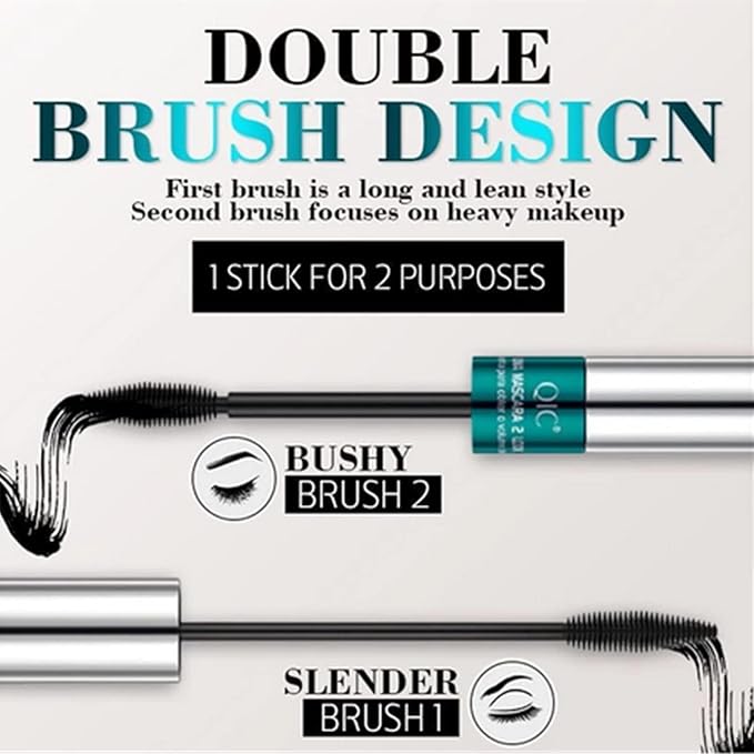 2 in 1 4D Silk Fiber Lashes 5x Longer Waterproof Mascara, No Clumping Long-lasting Black Mascara
