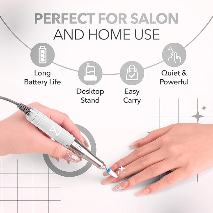 M Mase- Professional Nail Drill Machine - Coreless 2-in-1 Nail File - Electric, Cordless, 35000 RPM, HD Display - Electric Nail Drill for Professional & Home Use (Metallic Gold)