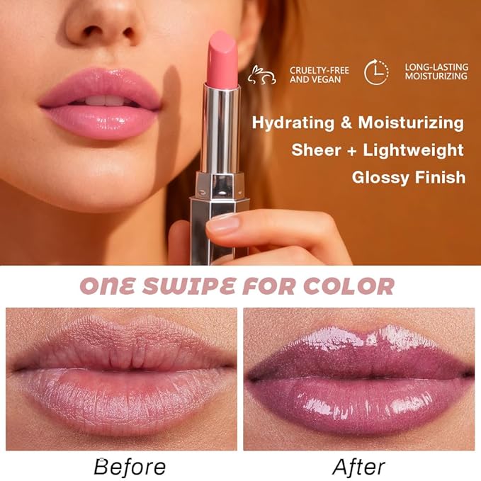Lip Tinted Lipstick, Moisturizing Shine Balm, Glossy Finish, All Skin Tones (07&09, 1Pcs (Pack of 2))