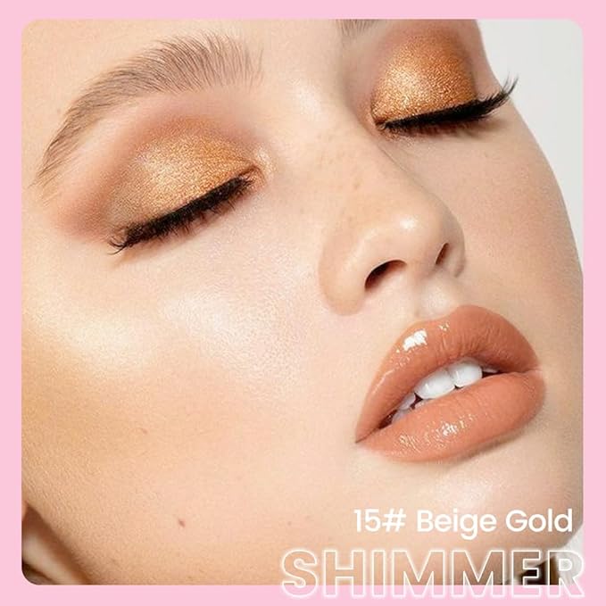 2in1 Shimmer Cream Eye Shadow Stick - Beige Gold, Eyeliner Pencil Eyeshadow Palette Makeup, Waterproof Long Lasting Brightener, Crease Proof & Smudge Resistant, Cream Eyeshadow with Built-in Smudger