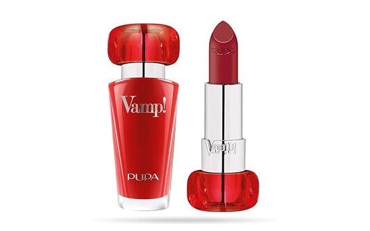 PUPA Milano Vamp! Extreme Colour Lipstick With Plumping Treatment - For Fuller, Defined Lips - Adds Incredible, Deep Color To Lips - Soft Texture Adheres Perfectly - 301 Intense Red - 0.123 Oz