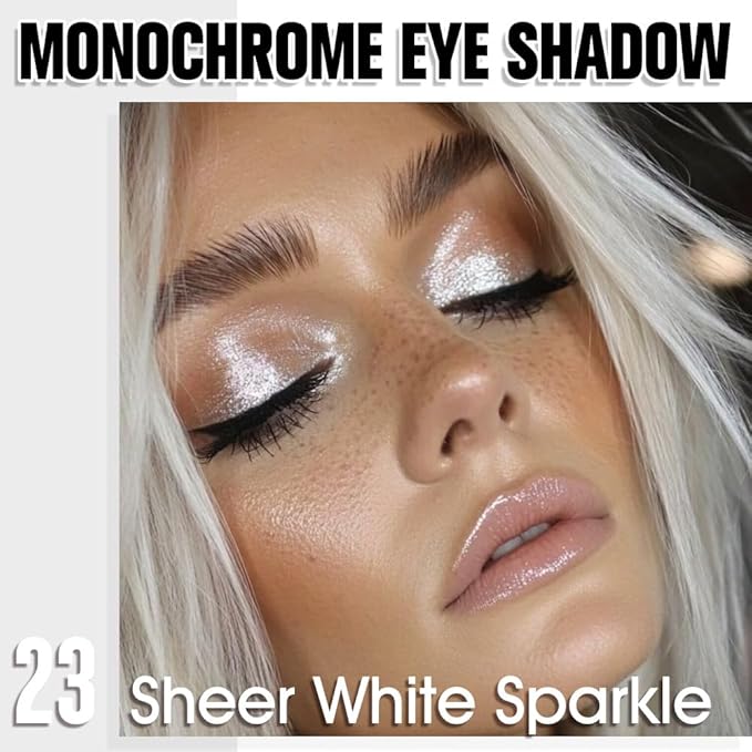Sheer White Sparkle Eyeshadow Palette for Women, Single Monochrome Eye Shadow Makeup, Shiny Pressed Powder, Blendable Natural sombras para ojos, Holographic,Vegan,Travel -23