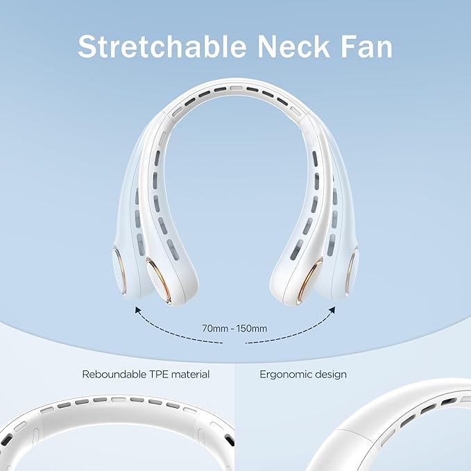 Portable Neck Fan, Personal Fan with 4000mAh Battery, Rechargeable Neck Fan with 3 Speeds and 64 Cool Lights, Birthday Gifts for Men Women Mom Dad, Hands Free Cooling fan for Summer(White)