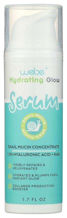 WEBE Naturals Snail Mucin 94% Hydrating Glow Serum | 1.3% Hyaluronic Acid & N-Acetyl Glucosamine | Collagen Boosting, Plumping, Anti Aging, Intense Moisturizing Serum for Radiant, Dewy Skin